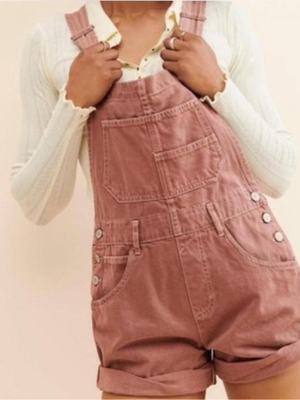 Free People Ziggy Shortalls NWT Rosewood Pink Denim Overalls Romper Size S - Picture 2 of 6